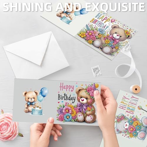 Diamond Art Painting Birthday Cards 12 Pack Cute Animal DIY Craft - Image 7