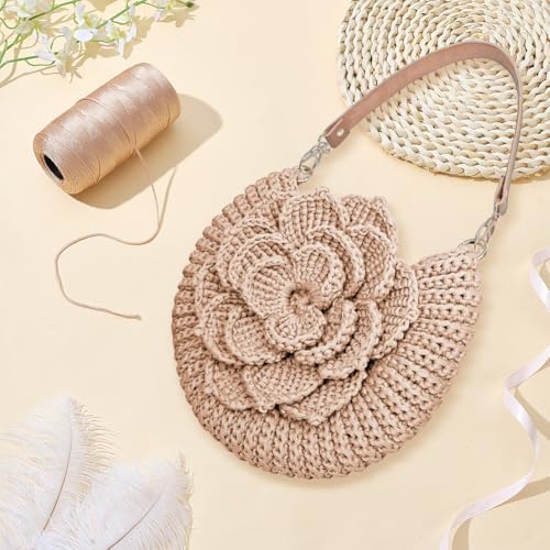 FREEBLOSS DIY Crochet Bag Making Kit Crochet Starter Kit with Video Tutorial PU Leather Handle Handmade Shoulder Bag Set for Beginners Birthday Gift Beige - Image 5