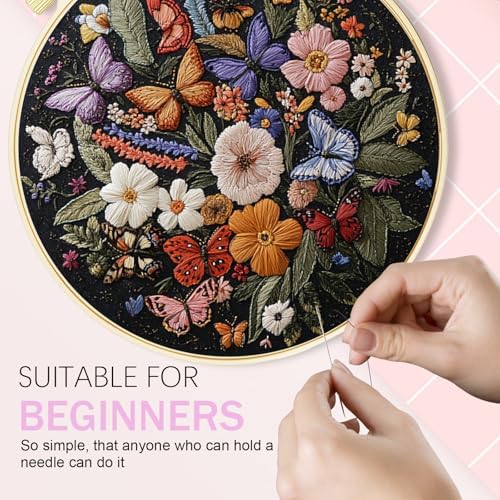 Huacan Embroidery Kit for Beginners Adults Includes Stamped Flowers Butterfly Pattern, Hoop, Color Threads,Tools,Easy to Follow Instruction - Image 6