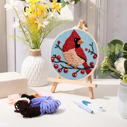 SmoothNovelty Punch Needle Kits Red Cardinal Bird Pattern with Hoop - Image 6