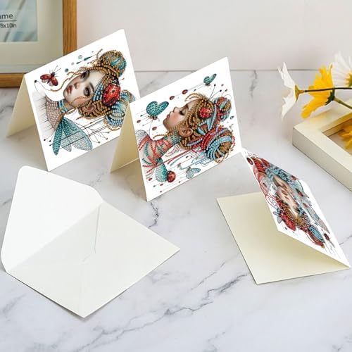 Tontut 6pcs Diamond Art Painting Kit Greeting Card, Temperament Butterfly Lady 5D DIY Diamond Handmade Holiday Sparkling Greeting Card with Envelope, Holiday Gift Congratulation - Image 7