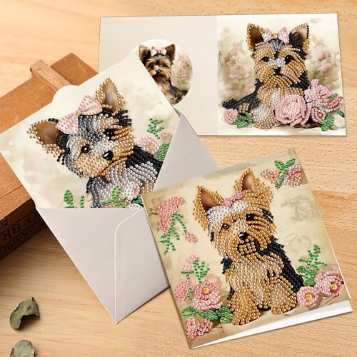 6pcs Diamond Art Painting Kit Greeting Card, Dermu 5D DIY Diamond Handmade Holiday Greeting Card with Envelope, Holiday Gift Congratulation - Image 7