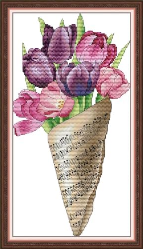 Howie's Needlepoint Cross Stitch Kits, 14CT Pre-Printed Pattern Needlepoint Kits, Full Range of Stamped Starter Kits(Note Bouquet-Tulip,8.27 x 15.2 inch) by HowiesNeedlepoint