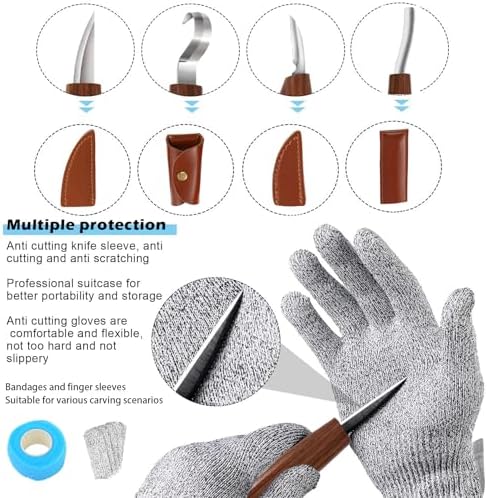 Wood Carving Kit,38pcs Wood Carving Tools with 9 Wood Carving Knives,3 Detail Knives,14 Basswood Blocks,Ergonomic Handle Design,Thick Leather Storage Bag,Whittling Kit for Beginners Adults Kids Hobby - Image 7