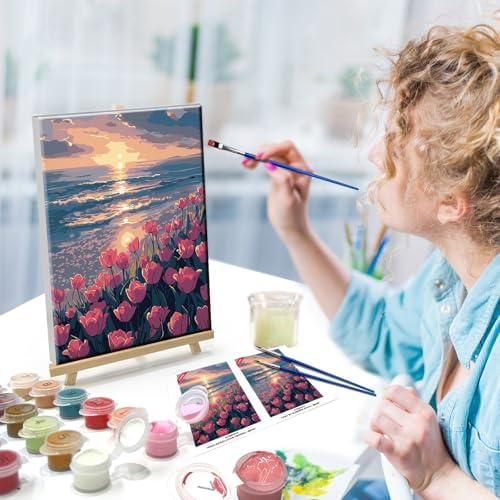 ATDMS Paint by Numbers Kit for Adults with Easel DIY Tulips Adult Paint by Number Kits on Canvas Framed Oil Painting Kits for Wall Hanging Home Room Decor 7.87x11.81 Inch - Image 7
