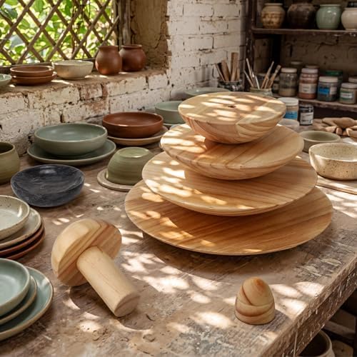 DoubleFill 6 Pack Pottery Molds 2'' 4'' 6'' 8'' 10'' 12'' Thickness 2'' Plaster Molds Wood Pottery Tools with Handle for Ceramic Top Forms DIY Bowls Plate Dish Slump Press Art Making (Hemispherical) - Image 6