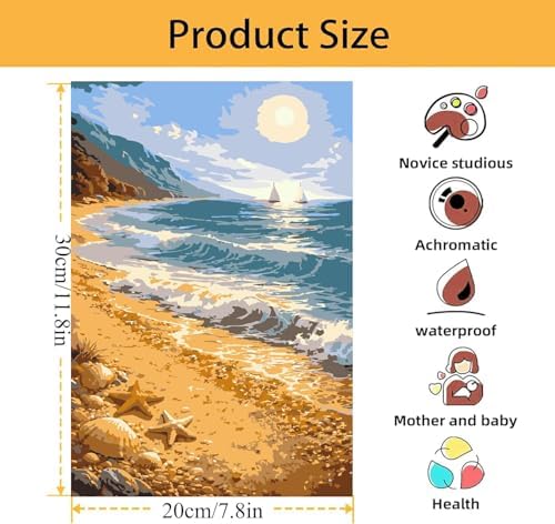 Mowana Beach Paint by Numbers Kit for Adults- Paint by Numbers for Adults Beginner, Sea Ocean Adult Paint by Number for Gift and Home Wall Decor(8 * 12 Inch) - Image 7