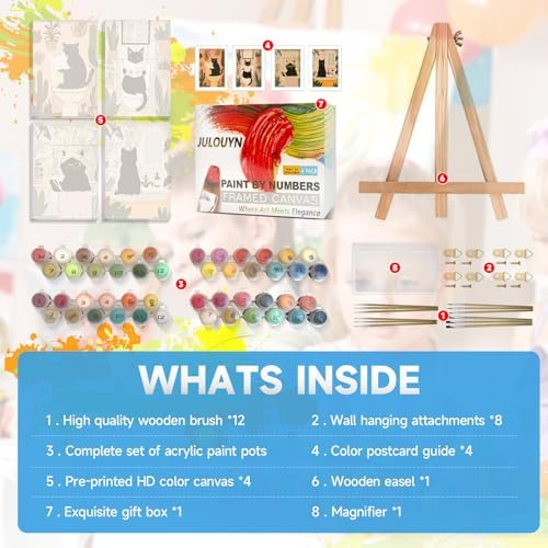 JULOUYN 4 Pack Black Cat Adult Paint by Number Kits with Framed 8x12 in - Image 7