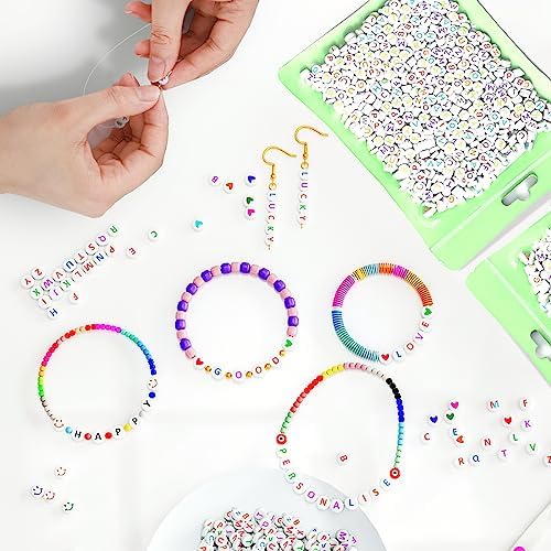 ARTDOT 800 Pieces Assortment Letter Beads for Friendship Bracelets Making Kit, 28 Styles Jewelry Making Supplies Alphabet Beads Set Preppy Crafts Art, Multicolor White - Image 5