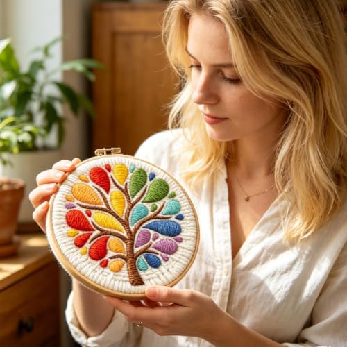 INFUNLY 2 Set Tree of Life Punch Needle Kit for Beginners Tree of Love Punch Needle Embroidery Kits for Adults DIY Punch-Stitching Kit with Instruction Threader Needles Hoop for Wall Decor 8.7''x8.7'' - Image 7