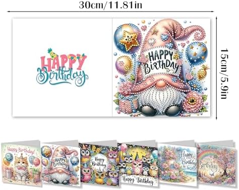 6 Pack DIY Diamond Art Painting Greeting Card Kit Happy Birthday, 5D Diamond Art Christmas Birthday Holiday Foldable Thank You Cards Blessing Greeting Card, Crafts Kit Creative with Envelope - Image 7