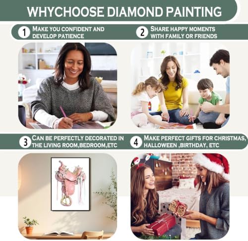 sdfkmlcdl Pink Western Cowgirl Diamond Art Kits for Adults, Girly Coquette Pink Bow Floral Highland Cow Full Drill Diamond Painting Kits for Adults Beginners 4 Pack, 12x16 Inch - Image 7
