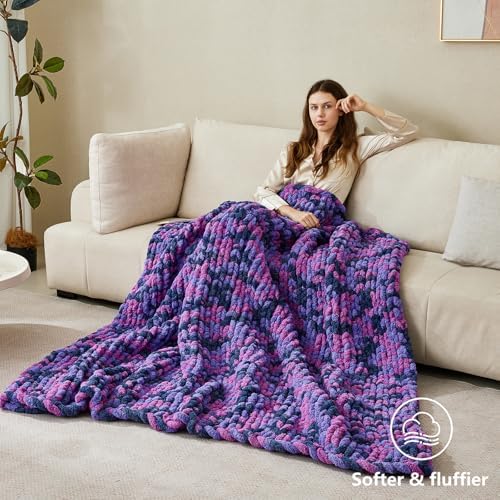 Cozyful Chunky Yarn for Hand Knitting - #10 Chunky Chenille Blanket Yarn, Jumbo Big Thick Chunky Yarns for Crocheting, Tie Dye Bulky Knit Yarns, 8 Skein (20 yds 8 oz Each Skein), Multi Purple - Image 6
