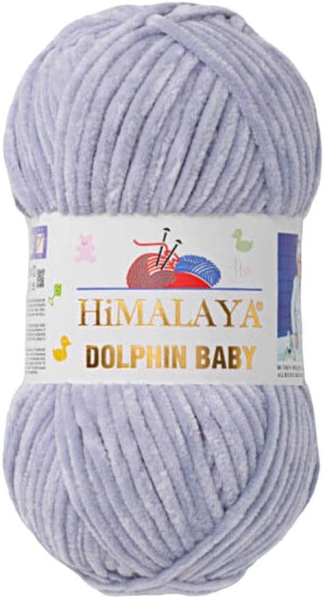 4 Skein/Pack Himalaya Dolphin Baby Chenille Yarn, Each Ball 100 gr (3.5 oz), 120 m (132 Yards), 100% Polyester, Super Bulky Baby Blanket Velvet Amigurumi Yarn, 80351 - Light Gray