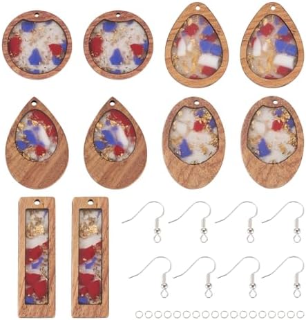 Boutigem 50Pcs Geometrical Wood Earring Pendant Set with Teardrop Flat Round Rectangle Oval Resin Wood Statement Charms Earring Hooks Jump Rings for Vintage Jewelry Making Supplies - Image 7