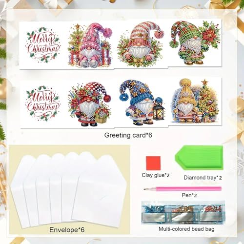 6Pcs Christmas Greeting Card DIY Diamond Art Painting Greeting Cards Blessing Folding Card Kit with White Envelopes Diamond Arts Crafts for Birthday Festival Gift-Goblin02 - Image 7
