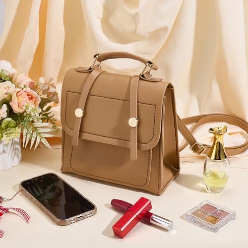 WEBEEDY DIY PU Leather Shoulder Bag Making Kit All Materials Leather Craft Purse Handbag Sewing Kit with Handles and Strap, DIY Your Own Handle Bag Purse for Summer Holiday Travel, 7.9x3.9x7.9 inch - Image 5