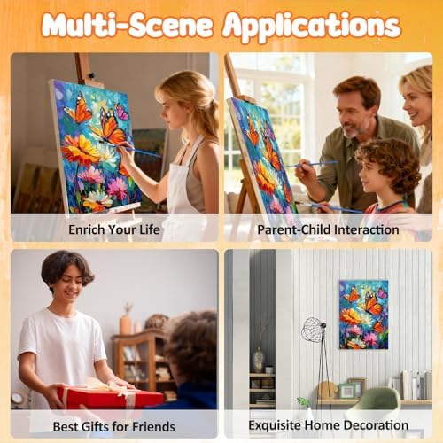 MAXBYE Paint By Numbers Kit for Adults with Frame and Wooden Easel, Colorful Butterfly Acrylic Simple Oil Painting Kits for Beginners, Gift Home Wall Garden Decor Any Festival 10×14 in - Image 7