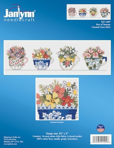 Janlynn Counted Cross Stitch Kit, Row of Teacups, By the yard - Image 2