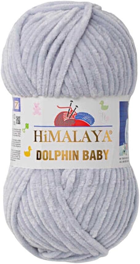 1 Skein/Pack Himalaya Dolphin Baby Chenille Yarn, Each Ball 100 gr (3.5 oz), 120 m (132 Yards), 100% Polyester, Super Bulky Baby Blanket Velvet Amigurumi Yarn, 80325 - Light Gray