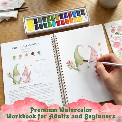 Watercolor Workbook for Beginners,18 Vintage Christmas Water Coloring Book,Relaxing & Easy to Paint Water Coloring Book with 24 Colors-Perfect for Gifting to Creativity & Joy for Adults - Image 7