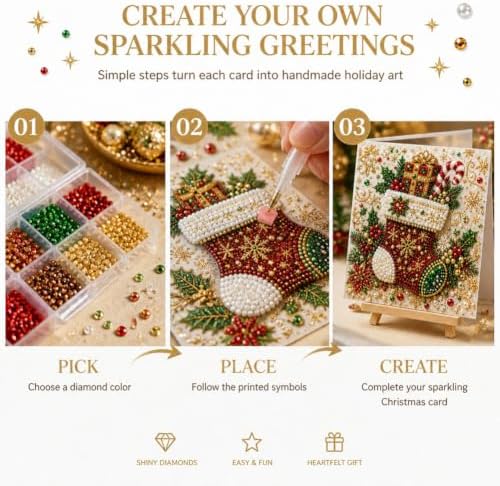 Diamond Art Painting Christmas Cards 6 Pack, 5D DIY Gem Greeting Card Kits - Image 7