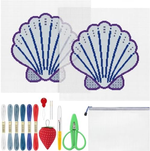 XunYee 28 Pcs Blue Scallop Shell 18 Mesh Needlepoint Canvas Kit by XunYee