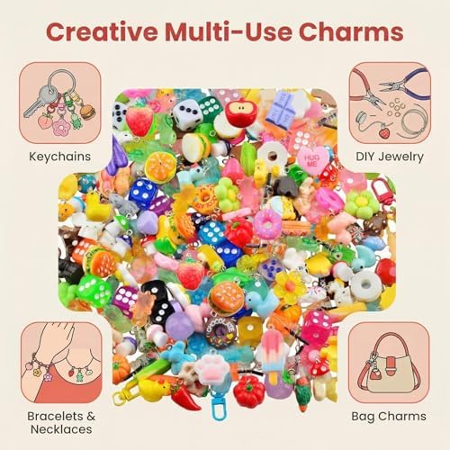 Keychain Charms Bulk 30pcs mixed Cute 3D Charms for Keychain Making for Bracelet Earring Jewelry Making DIY Crafts Includes Animal Food Fruit Flower Designs - Image 6