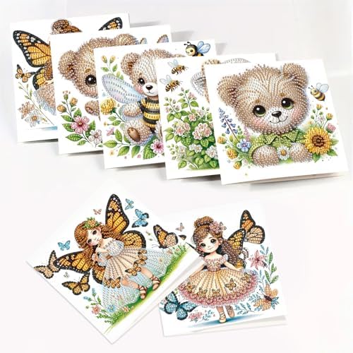 antor 8-Pack 5D Diamond Painting Greeting Cards with Envelopes, DIY Diamond Art Cards Kit – Special Shaped Bee, Bear, Butterfly & Elf Designs for Christmas, Birthday & Thanksgiving Crafts - Image 7