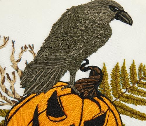 Crafmanoe Halloween Embroidery Starter Kits for Beginners Adults, Fall Pumpkin Stamped Cross Stitch Kits for Beginners Adults, Crow Gothic Embroidery Needlepoint Kits, Hoops, Fabric and Video Tutorial - Image 7