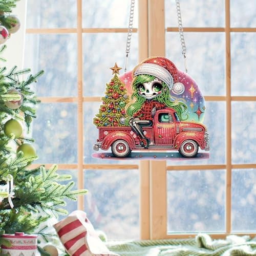 5D DIY Diamond Painting Pendant kit, Coach Christmas Tree Special Handmade Diamond Hanging Decorations, Suitable for Home, Window Decoration, Christmas Birthday Creative Gift Preferred - Image 7