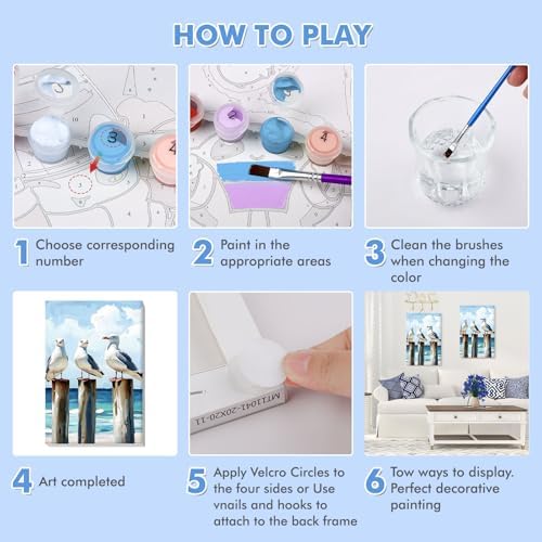 Bowetile Framed Paint by Numbers Seagull for Adults Beginners, Adults' Paint-by-Number Seagull Kits, Easy Adult Paint by Number Kits on Canvas, Acrylic Animals Number Painting for Home Decor, 8x12in - Image 7