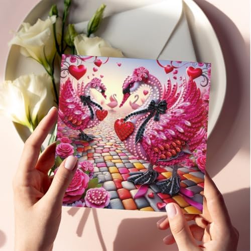 jinglinhh 6pcs Rainbow Pink Swan Diamond Art Painting Greeting Cards with Envelopes, DIY Card Making Kits for Adults, Diamond Art Postcards Christmas Cards Craft Gifts - Image 7