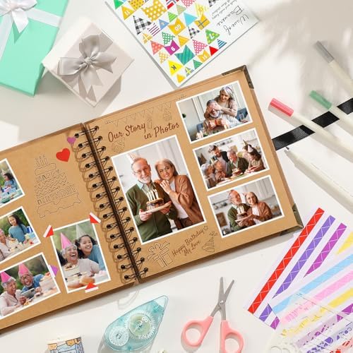 8 x 8 Inch Scrapbook Album 60 Pages with Scrapbooking DIY Kits. Window Photo Album with Scrapbook Tapes Stickers and Metallic Markers. Craft Memory Book for Wedding Baby Birthday Family Anniversary - Image 7