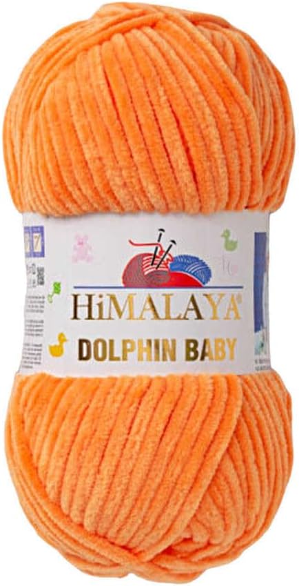 2 Skein/Pack Himalaya Dolphin Baby Chenille Yarn, Each Ball 100 gr (3.5 oz), 120 m (132 Yards), 100% Polyester, Super Bulky Baby Blanket Velvet Amigurumi Yarn, 80316 - Orange