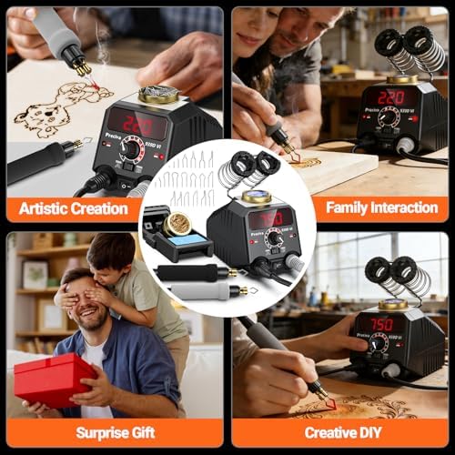 Preciva Wood Burning Kit, Wood Burning Pen 40W Adjustable Temperature 482°F ~ 1382°F, Wood Burning Tool Kit with 20pcs Soldering Tips & Digital Display Heat-Resistant Handle for Wood & Leather Crafts - Image 7