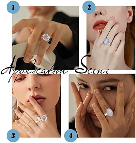 SUNNYCLUE 24Pcs DIY 12 Sets Finger Ring Blanks Bezel Trays Adjustable Stainless Steel Ring Base Blank Components Set Pad Settings Square Round Glass Cabochons for Jewelry Making Kit - Image 6