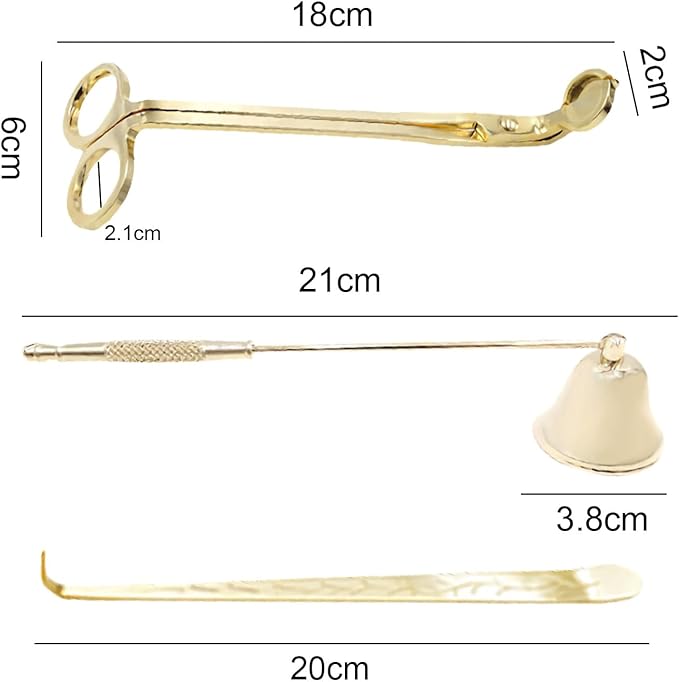 Set of 3, Candle Wick Trimmer, Candle Snuffer and Wick Dipper & Candle Accessory Set, Candle Care Kit for Candle Lover (Gold)