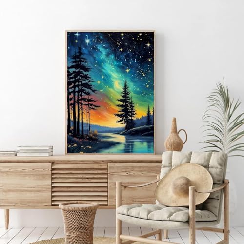 NEGEKFKX 6 Pack Paint by Numbers Kit for Adults Beginner,Starry Night Easy Adult Paint by Number Kits on Canvas DIY Painting for Beginners Art by Numbers for Home Wall Decor 10x12 Inch - Image 7