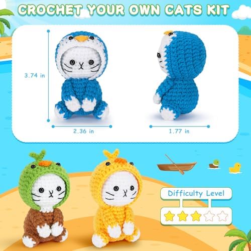 Crochet Kit for Beginners, 3 Pack Duck Cat Crochet Kits with Step-by-Step Video Tutorials, Beginner Crochet Kit for Adults, Crochet Animal Kit for Starters, DIY Craft Gift for Cat Lover - Image 7