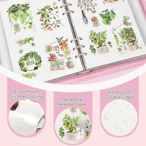 5-in-1 Sticker Organizer Book Reusable A5 Storage Binder with 220 Pockets,10 Release Papers, Zipper Album Sticker Collecting Display Keeper (Pink) - Image 6