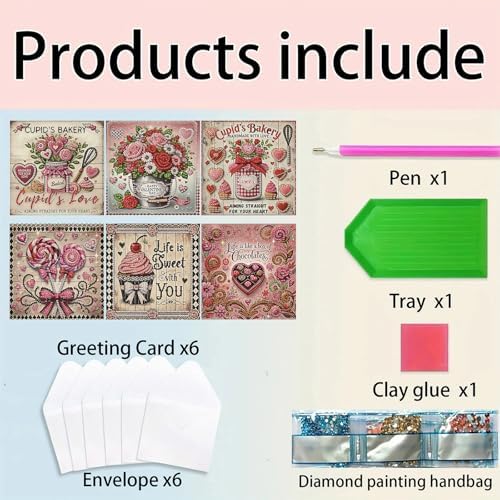 POETRYDRAW 6 Pack 5D DIY Diamond Art Painting Rose Greeting Card Kit, Diamond Birthday Holiday Greeting Card, Art Crafts Kit Creative with Envelope - Image 7