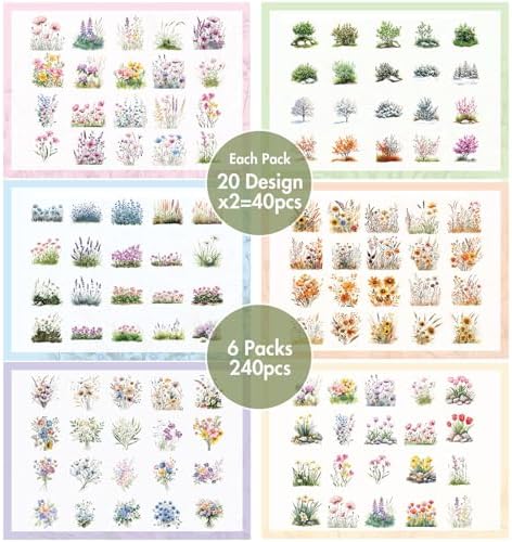 Transparent Flower Stickers for Scrapbooking - 240 Pcs Aesthetic Botanical & Floral Stickers for Scrapbook Supplies, Junk Journal Supplies, Card Making and DIY Craft - Image 7