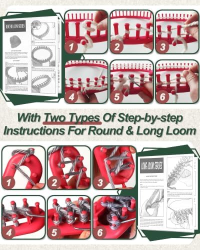 UCDRMA Premium Loom Knitting Kit 35PCS Beginners Long + Round Knitting Loom Kit with Yarn, Instructions & Pom Pom Maker, Quick Yarn Loom Set Scarf/Socks/Hat Loom Crochet Kit for Family - Image 7