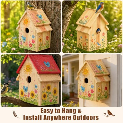 Bird House Kit, Large DIY Wooden Birdhouse Kits Including Paints and Brushes, Arts and Crafts Painting Kits for Kids, for Garden Yard Decor Gifts - Image 7