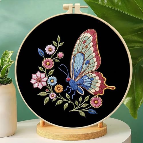 FRANDEK DIY Flower Butterfly Stamped Embroidery Kit with Hoop for Adults - Image 7