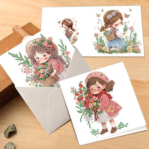 6pcs Diamond Art Painting Kit Greeting Card, Flower Picking Flower Garden 5D DIY Diamond Handmade Holiday Greeting Card with Envelope, Holiday Gift Congratulation - Image 7