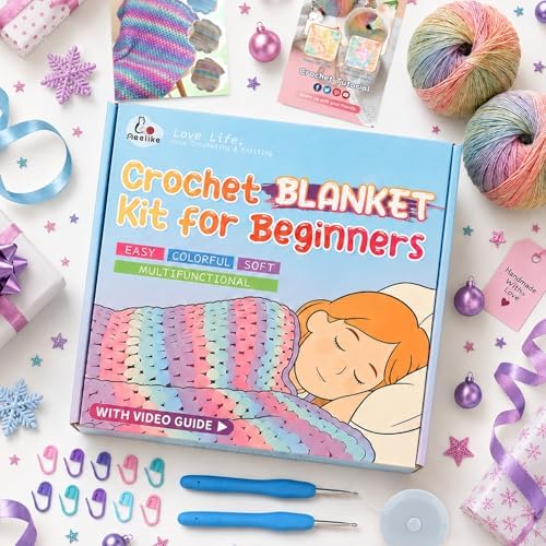 Aeelike Crochet Blanket Kit for Beginner, Easy Blanket Crochet Kit, Rainbow - Image 7