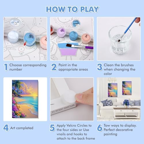 Bowetile Framed Paint by Numbers Sea for Adults Beginners, Adults' Paint-by-Number Landscape Kits, Easy Adult Paint by Number Kits on Canvas, Acrylic Number Painting for Home Decor, 8x12in - Image 7