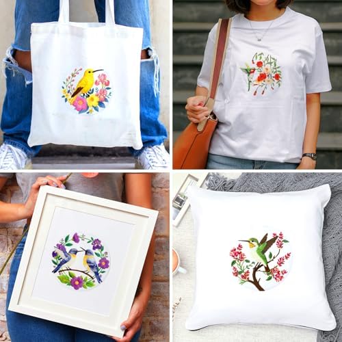 BEUNITONE 6 Set Hummingbird Starter Embroidery Kit with Pre-Stamped Pattern - Image 7